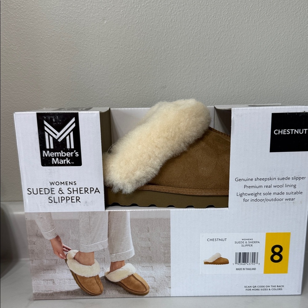 Member's Mark Women's Chestnut Suede & Sherpa Slippers